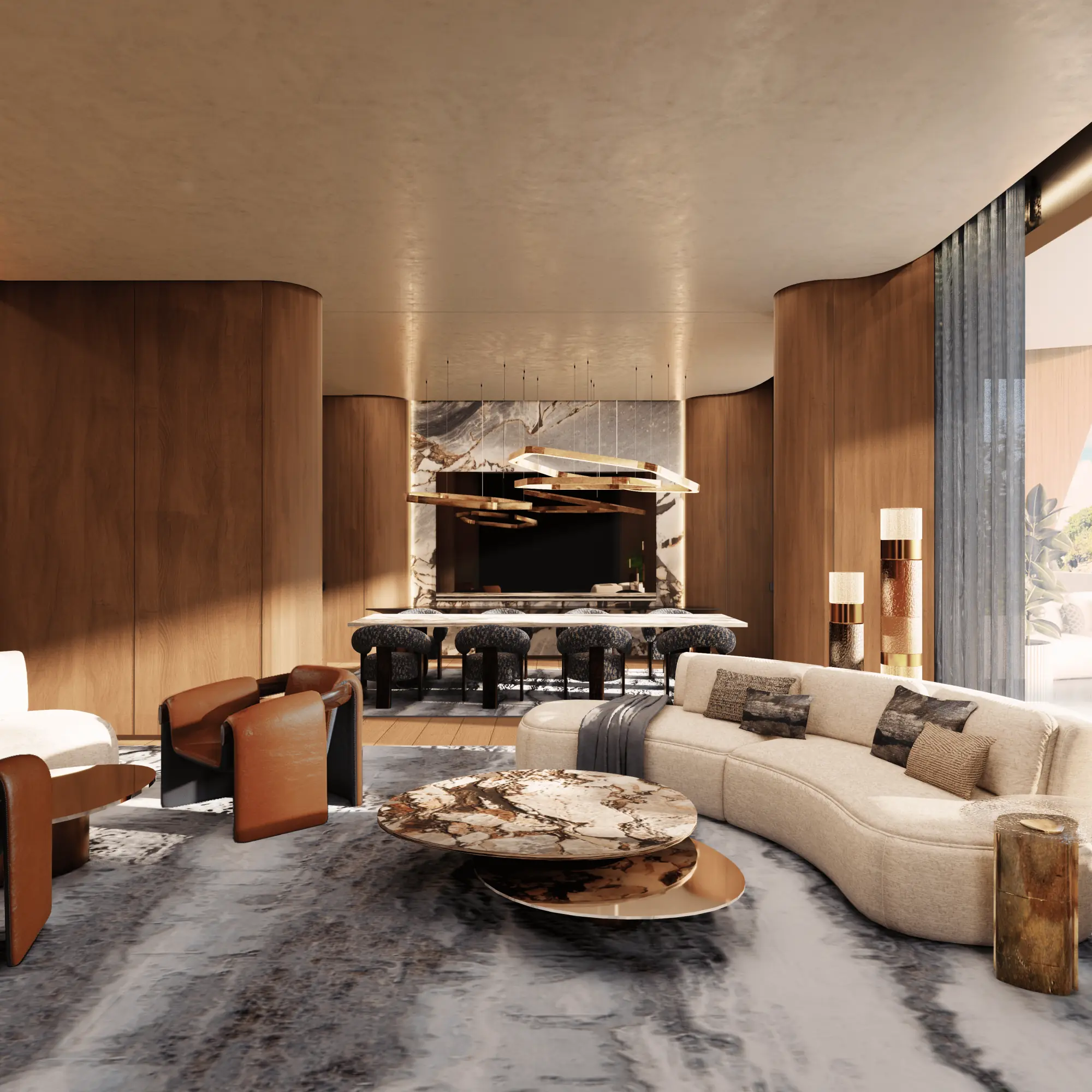 Grand studio suite interior with contemporary luxury furnishings