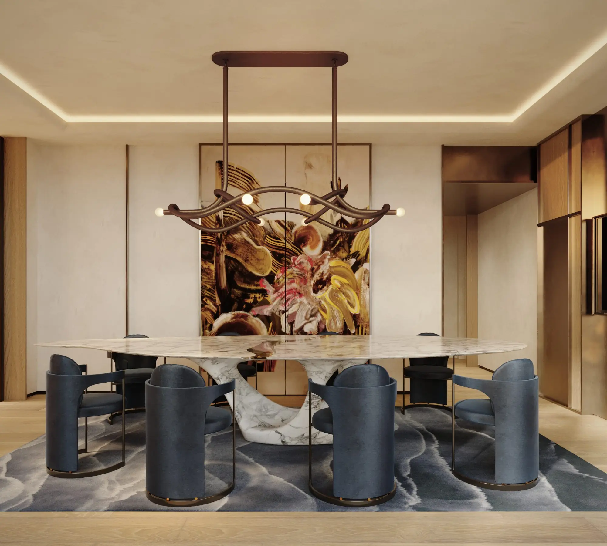 Elegant penthouse dining area with contemporary luxury design