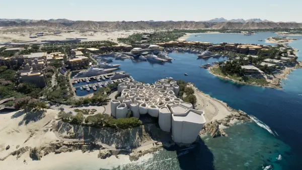 Aerial view of Amaala marina and luxury waterfront development