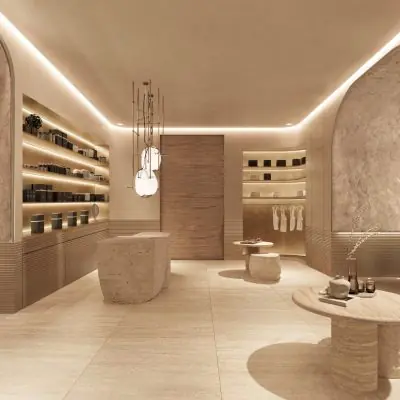 Spa reception and wellness retail lounge at Equinox Resort Amaala