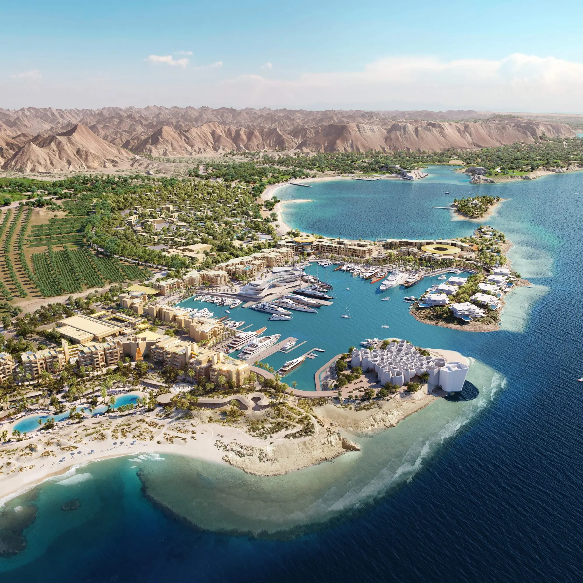 Aerial view of luxury Red Sea resort and marina