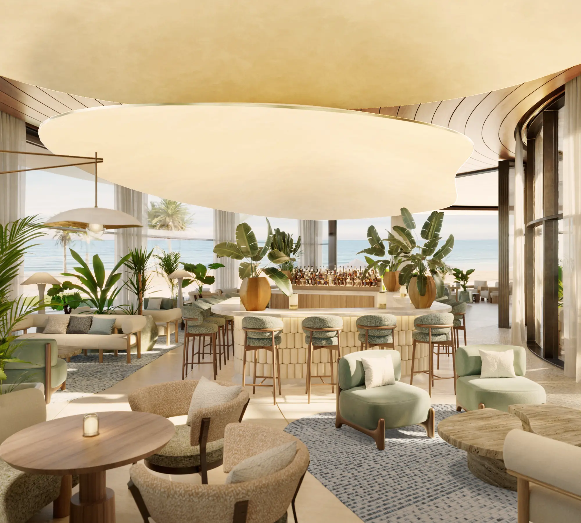 Luxury all day dining bar with oceanfront seating