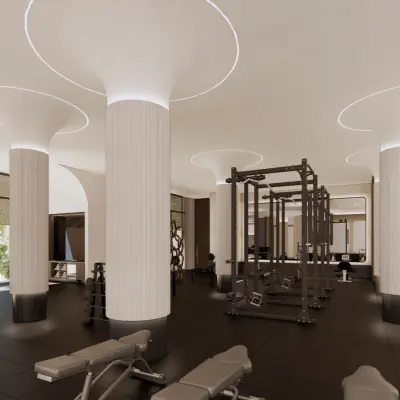Modern Equinox fitness club with strength training equipment