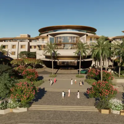 Aerial beachfront view of Equinox Resort Amaala
