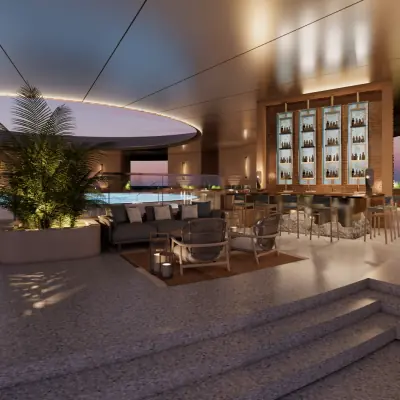 Rooftop magnesium pool bar and lounge area