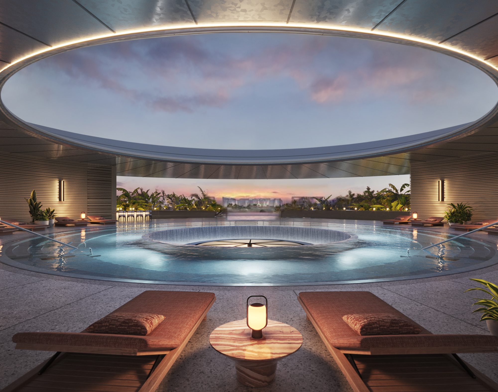 Luxury rooftop magnesium pool with panoramic resort views