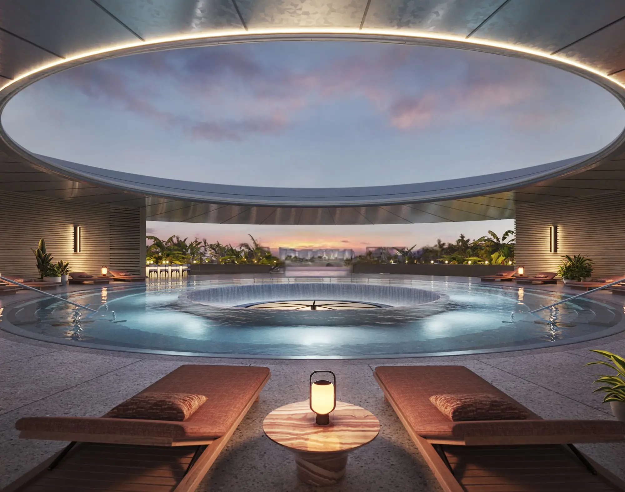 Luxury rooftop magnesium pool with panoramic resort views