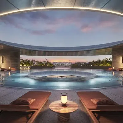 Luxury rooftop magnesium pool bar and lounge