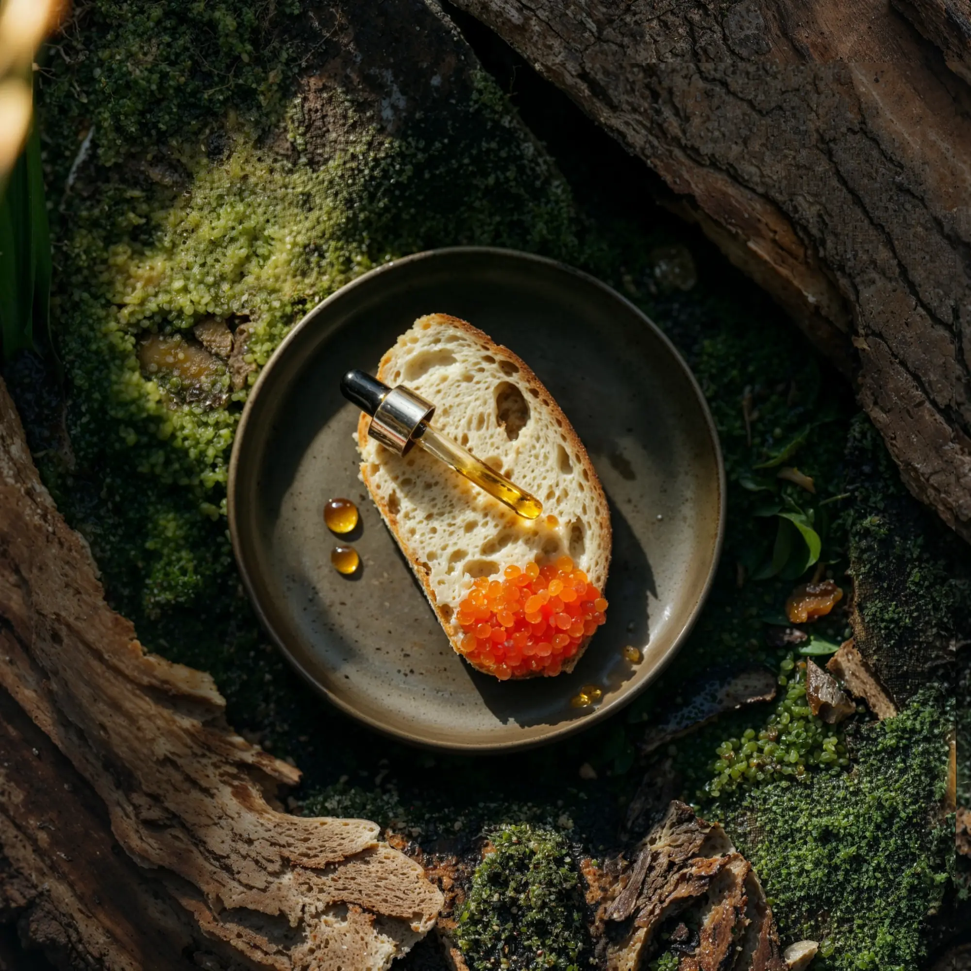 Luxury wellness culinary presentation with caviar toast