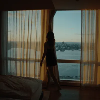 Luxury hotel room with panoramic waterfront view