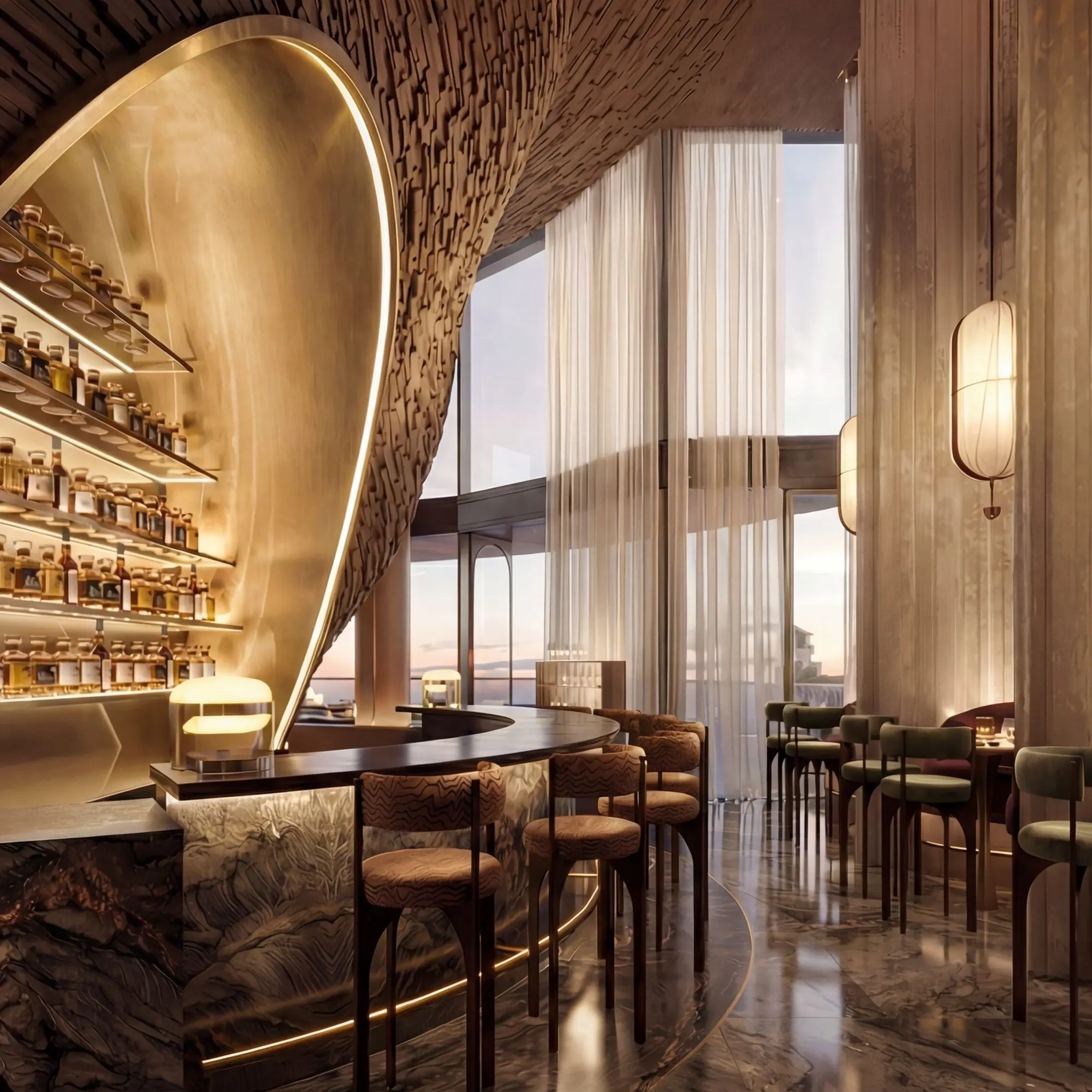 Luxury cocktail bar with modern interior design