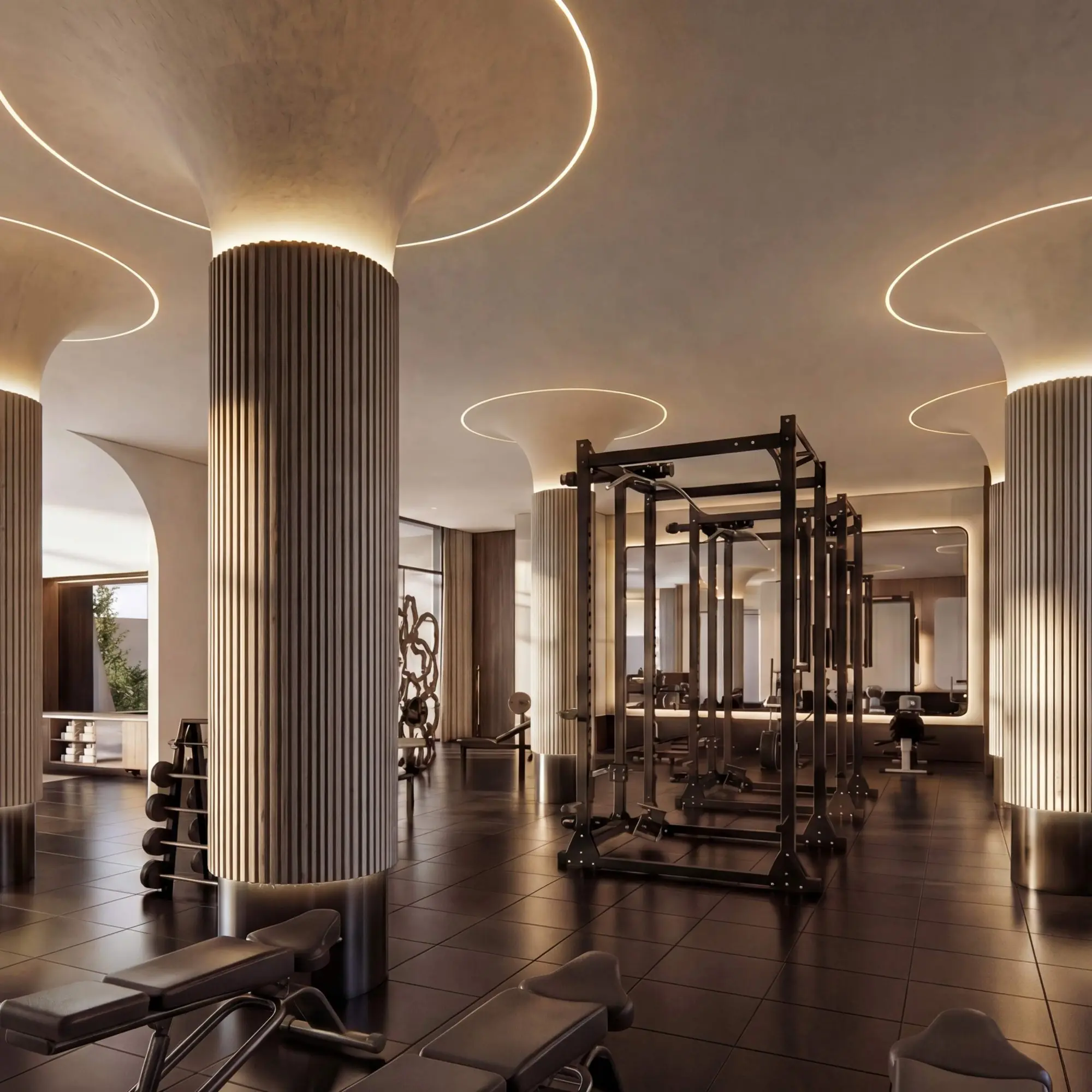 Luxury fitness center with modern gym equipment