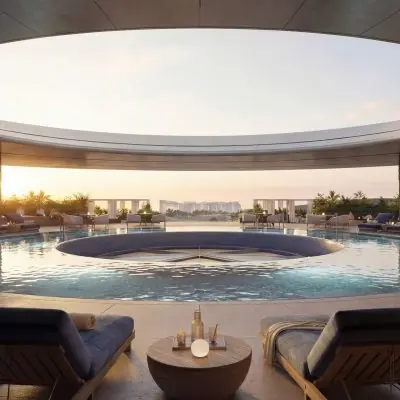 Amaala Luxury poolside lounge and bar area
