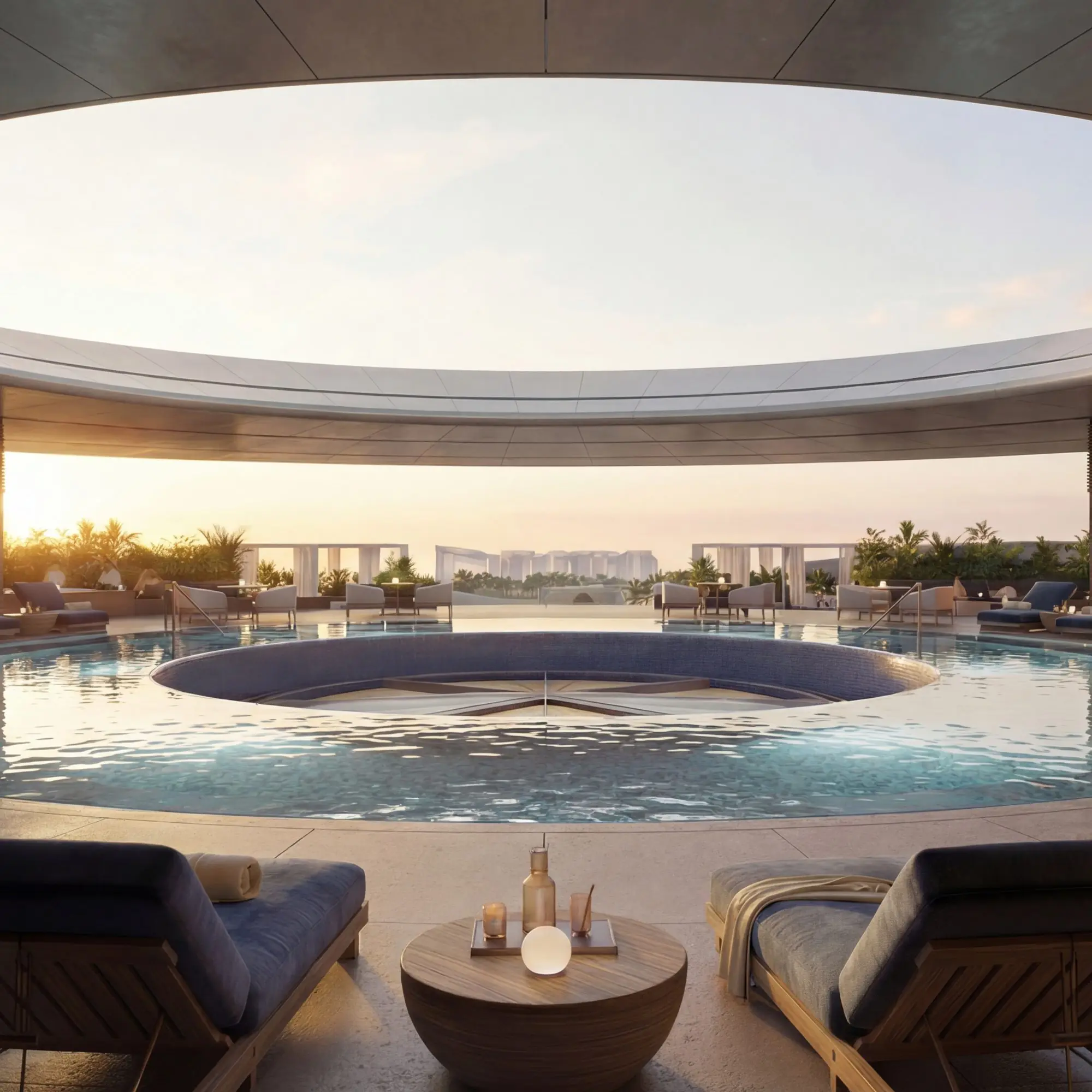 Luxury rooftop pool with lounge seating