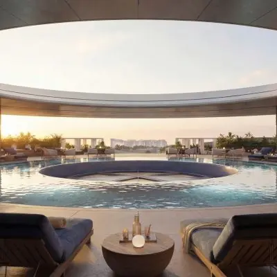 Luxury rooftop pool with lounge seating