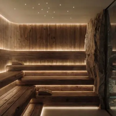 Luxury wooden sauna with ambient lighting