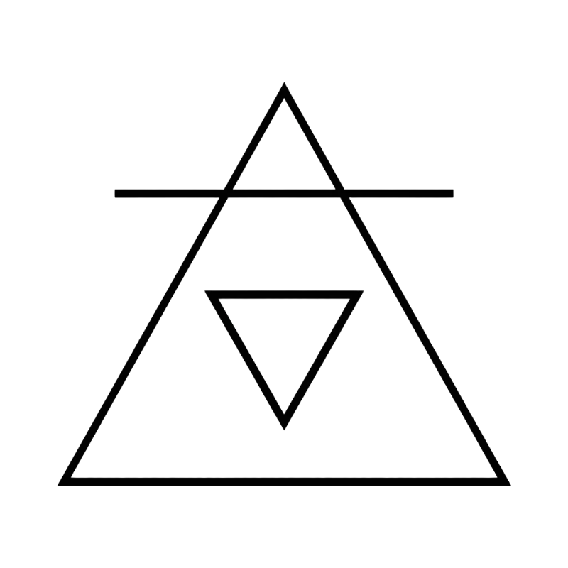 Minimal black geometric logo featuring overlapping upright and inverted triangles on a black background.