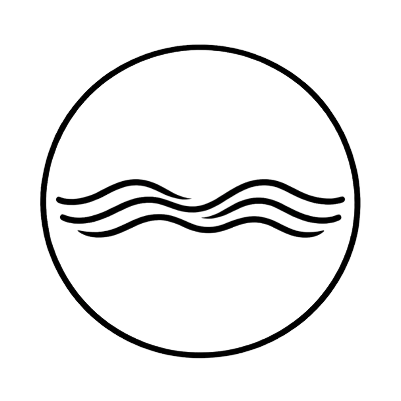 Minimal circular logo with three wavy horizontal lines centered inside a thin outlined circle.
