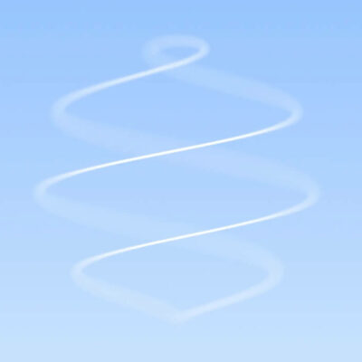 White spiral shape floating on light blue background, resembling a stylized DNA helix or ribbon.