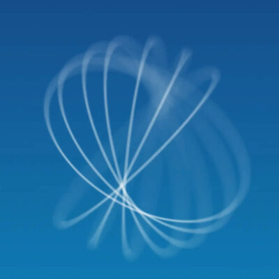 Abstract white wireframe pattern on blue gradient background, forming a symmetrical circular design.