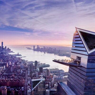 view of edge observation deck overlooking all of nyc skyline and hudson river