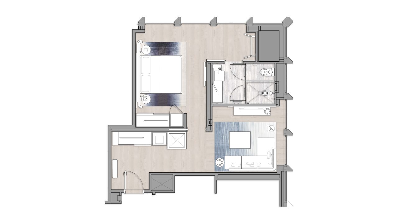 Two-bedroom apartment with bright living area and efficient layout, ideal for small families or roommates.