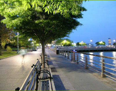 person running along hudson river greenway