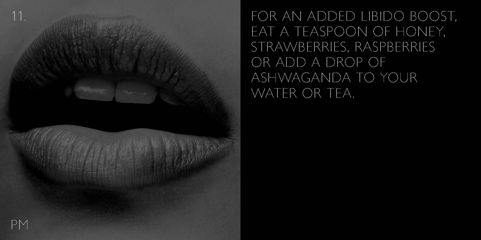 Sensual lips paired with a natural libido tip: honey, berries or ashwagandha for a gentle boost.