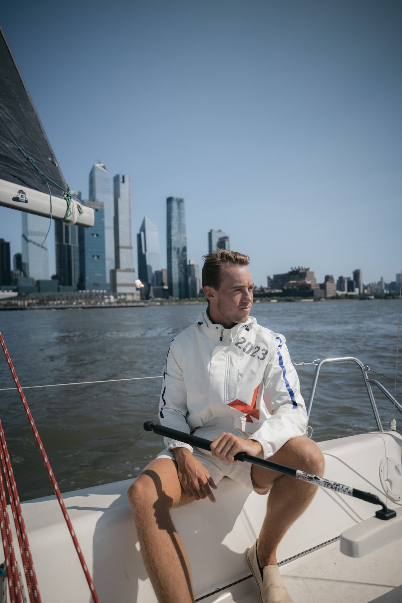 guy with new york as backdrop