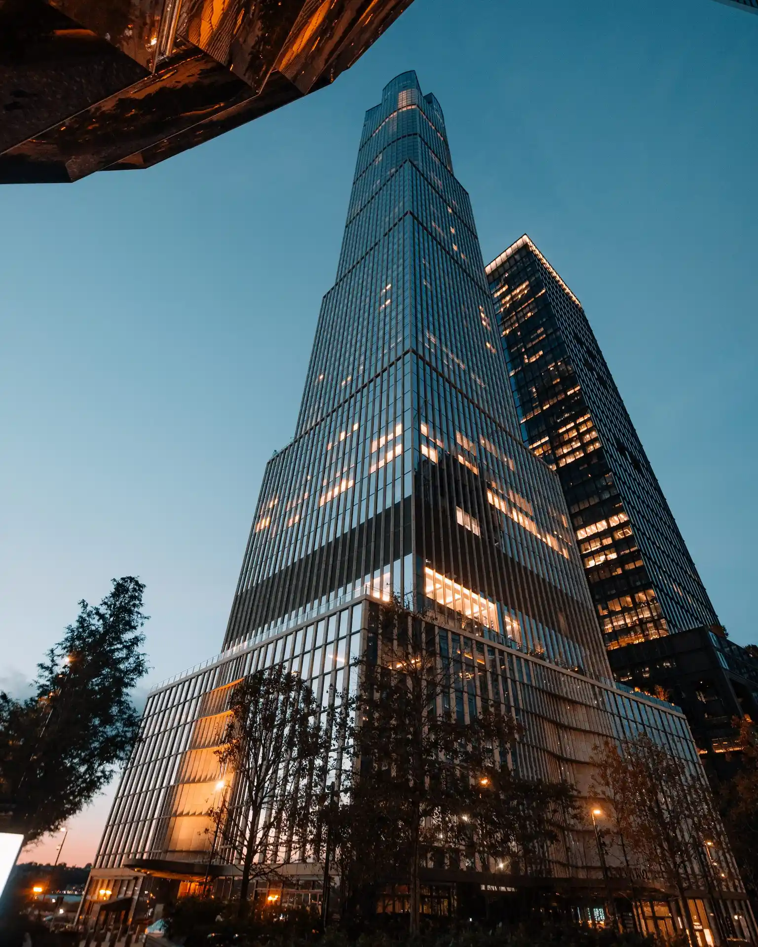 Equinox Hotel at Hudson Yards rising against the evening sky