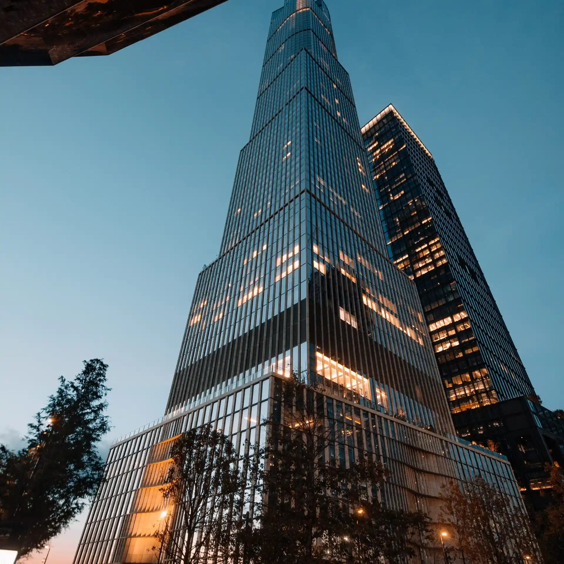 Equinox Hotel at Hudson Yards rising against the evening sky.